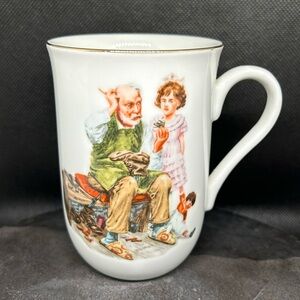 Norman Rockwell “le cordonnier ” Mug Tea Cup Gold Trim Vintage.